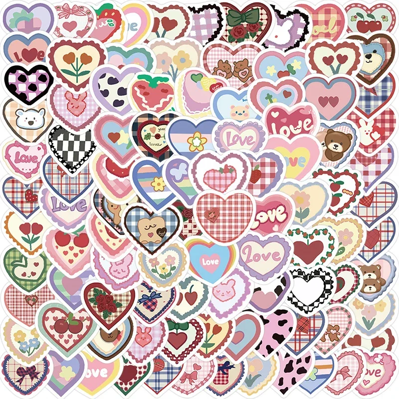 10/30/100PCS Grid Heart PVC Sticker Aesthetic Children\'s Korean Decoration Scrapbooking Stationery School Supplies for Kids