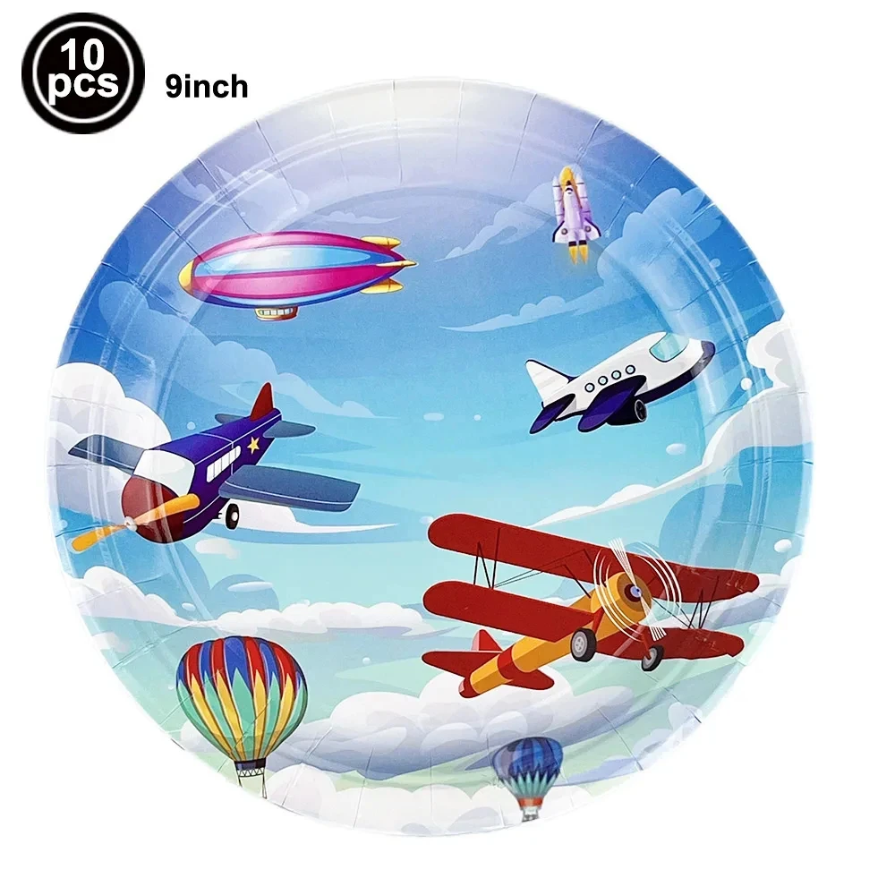 Flugzeug Geburtstag Party Dekorationen Geschirr Teller Tasse Serviette Banner Cupcake Topper für Kinder Flugzeit Baby Dusche Liefert – Detail 3