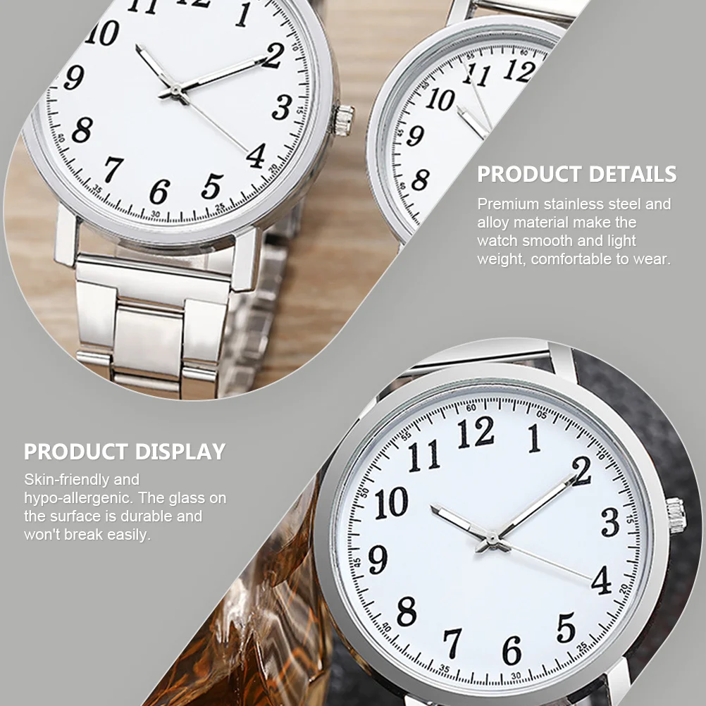 2 قطعة ساعات الزوجين المقاوم للصدأ سبائك الفضة الحركة الميكانيكية دائم ساعة اليد عادية للرجال النساء عشاق هدية الموضة #2