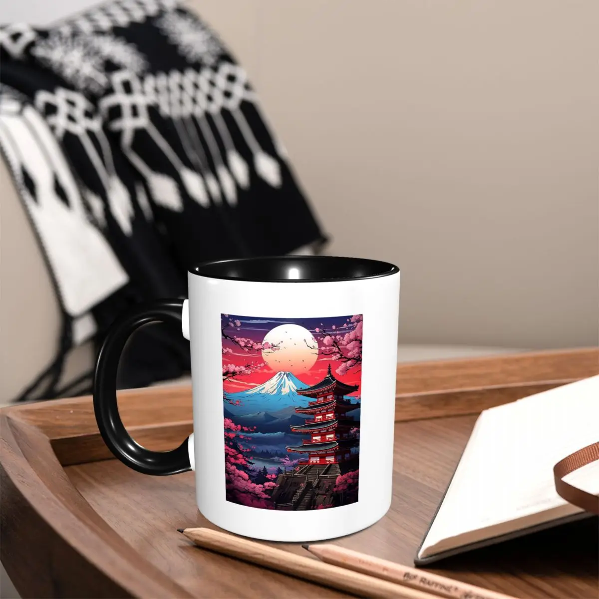 Japan Sakura Cherry Blossoms With A Red Rising Sun Mug Funny Ceramic Coffee Cups Tea Mugs Milk Cup Drinkware Gifts for Friends