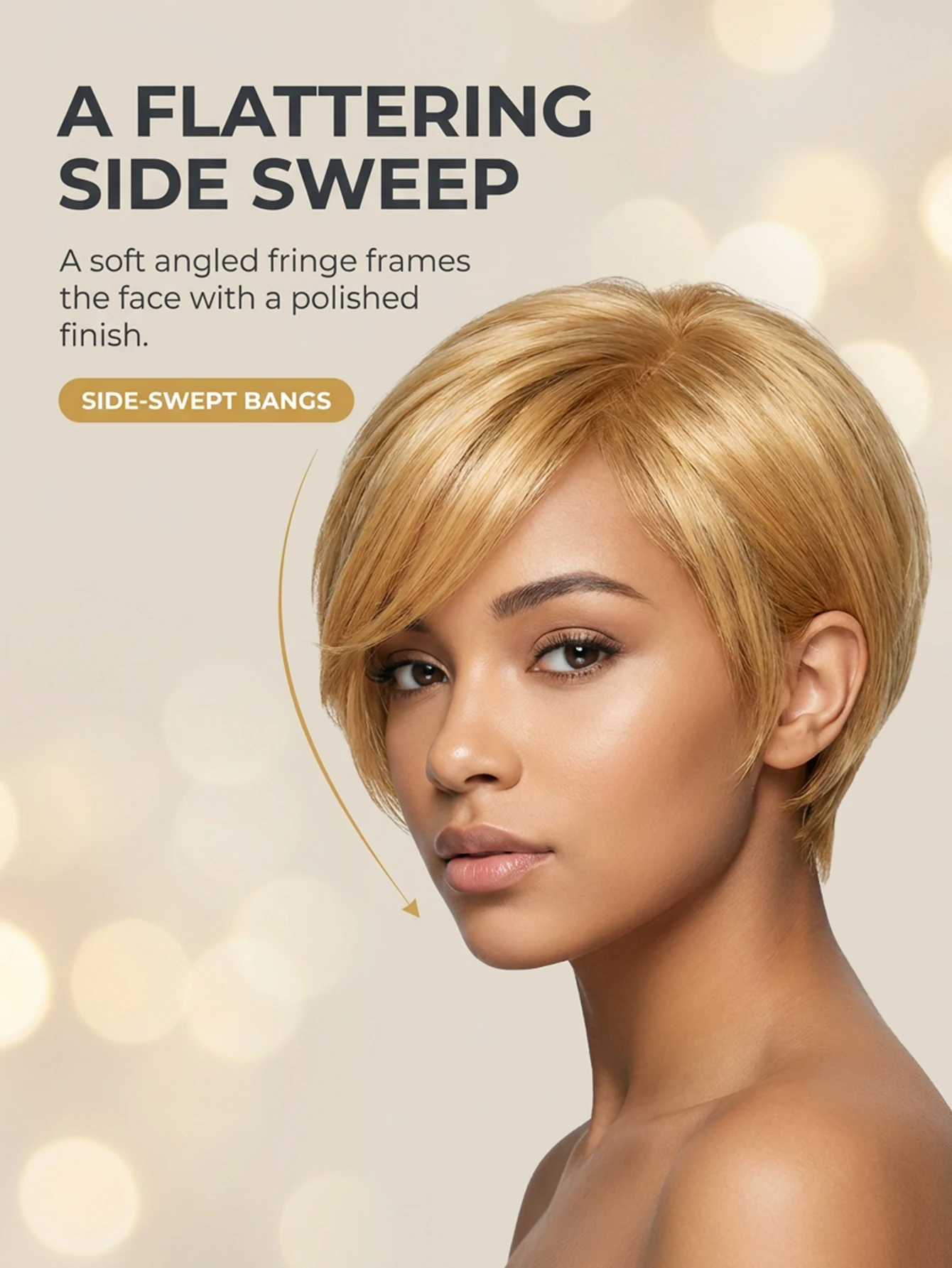 6 Inch Layered Wavy Synthetic Pixie Cut Wigs For Women, yellow Short Wig With Bangs, Glueless Pre Plucked Natural