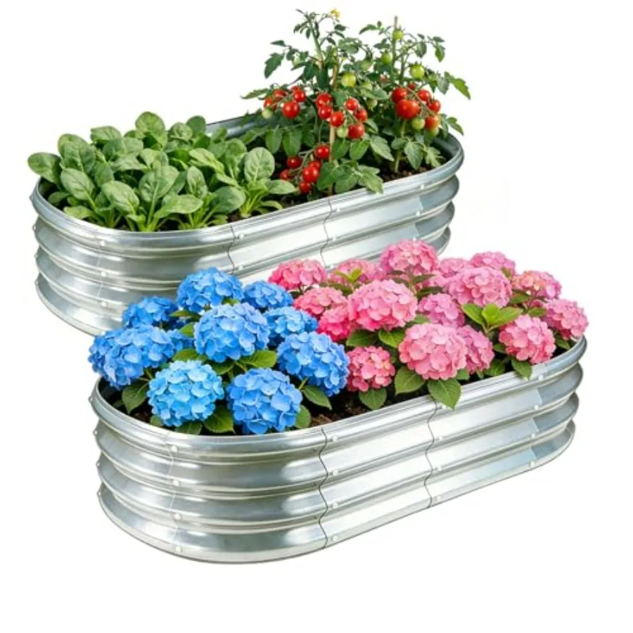 

2PC Galvanized Planter Raised Garden Beds, 4x2x1ft Raised Garden Bed Kit for Gardening Outdoor, Oval Metal Land Planter Box for