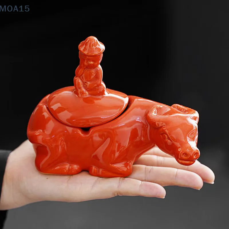 1PC Ceramic Crab Shepherd Boy Herding Cows with Cover Anti-flying Ash Cigar Ashtray Home Decoration Gift Popielniczka do barów Hotele