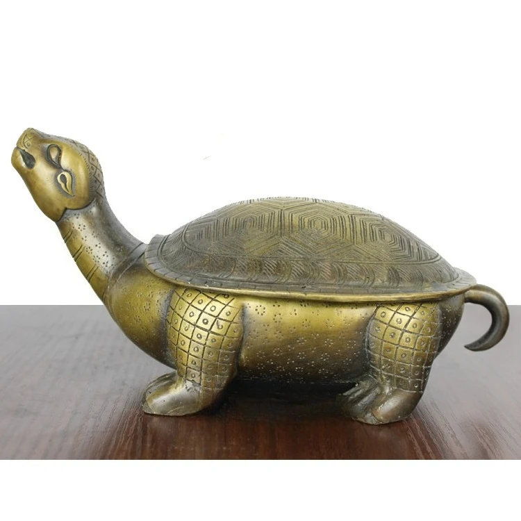 

Pure copper turtle, storage tank, brass turtle, open lid turtle copper tea can, handicraft ornament