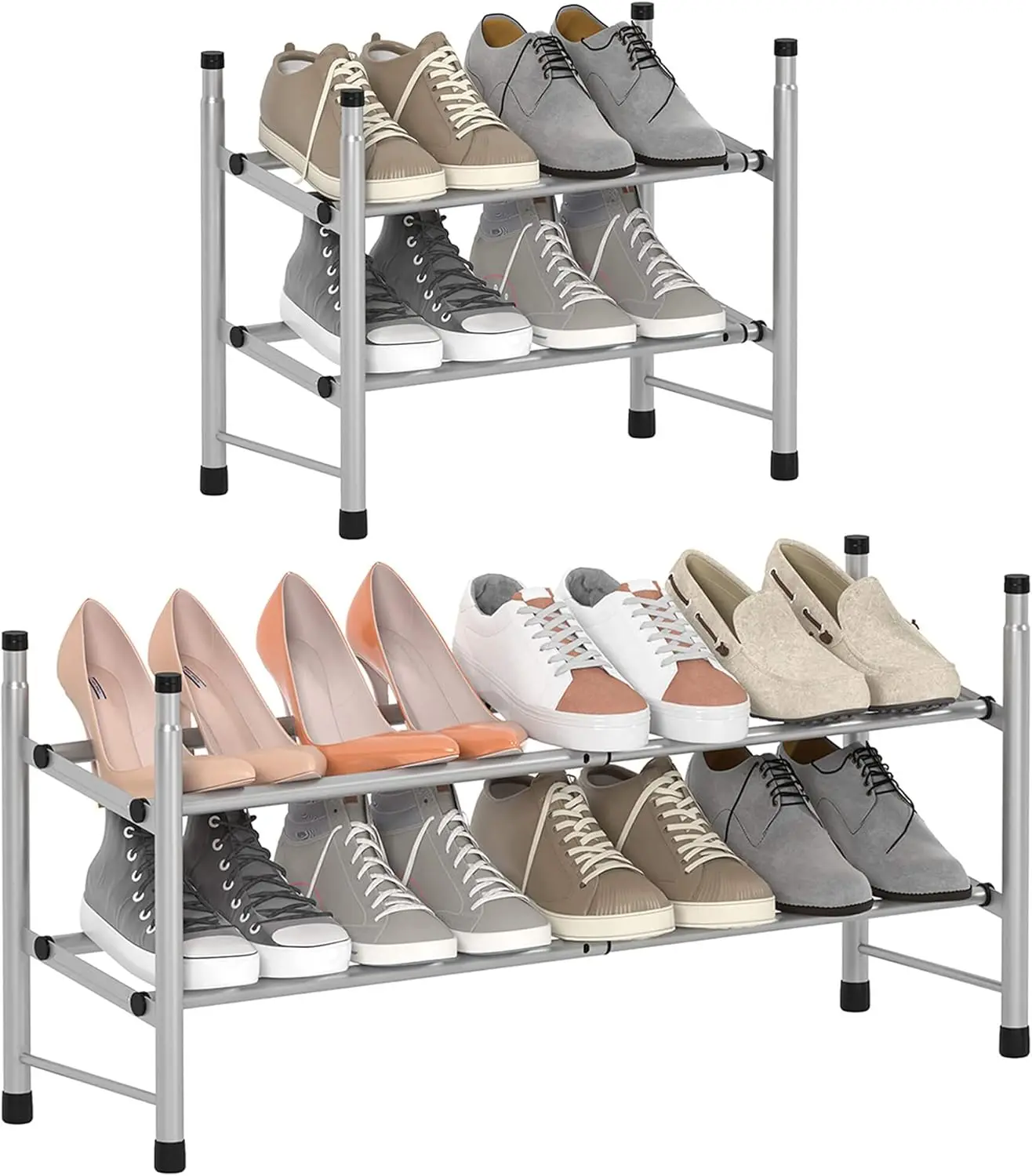

2-Tier Freestanding Shoe Ra Metal Iron Of Expandable And Adjustable Shoes Organizer, Stackable Shoe Shelf For Closet Entryway