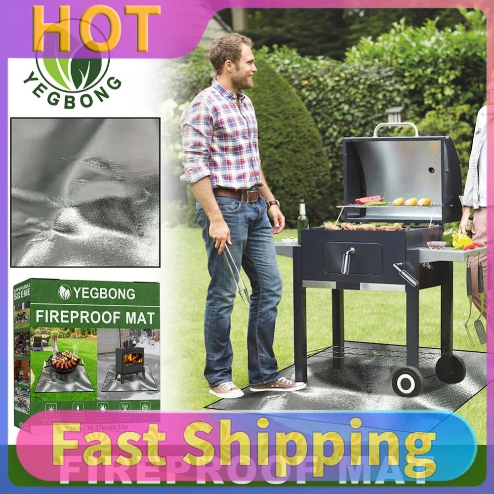100cmx100cm Grill Mat Heat Fire Retardant Base Pad Easy To Clean Large Fire Pit Mat for Grass Outdoor for Deck Patio