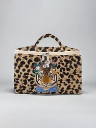 1pc，Tiger pattern printed portable travel cosmetics, large capacity travel storage bag, cute and fashionable makeup bag