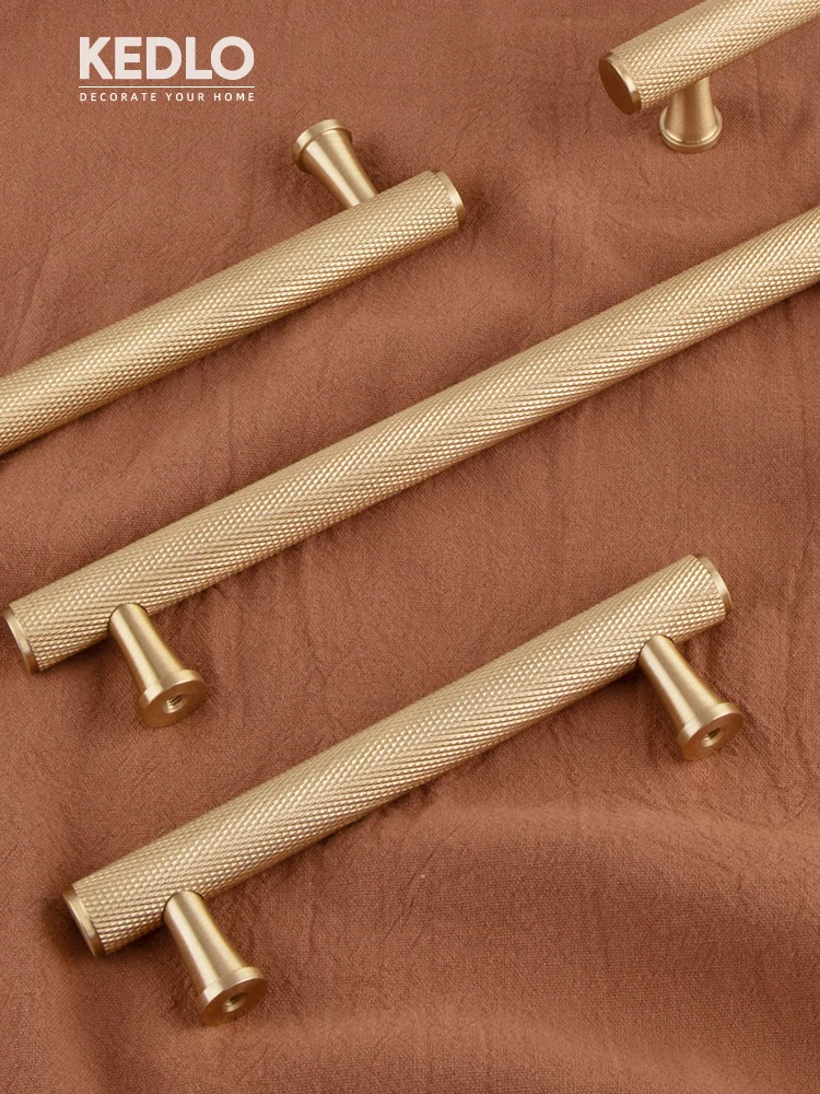 KEDLO Gerändelte Massivmessing-Griffe für europäische Luxus-Küchenschränke, 14 mm Durchmesser, Möbelgriff, Schubladenbeschlag, Knöpfe, T-Griff – Detail 3