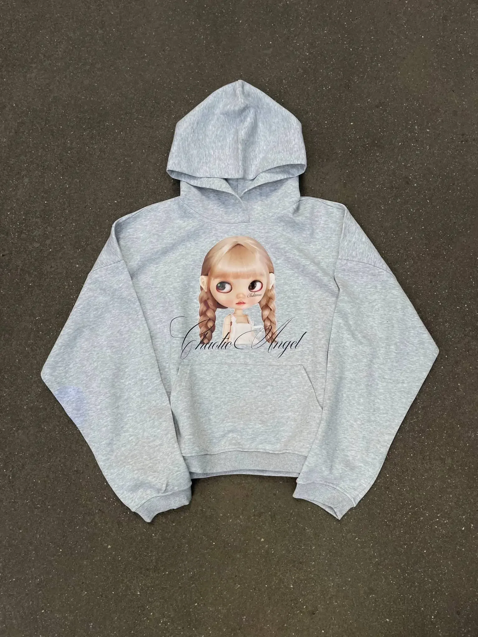 Gothic Damen Hoodie Y2K Kleidung Hip Hop Puppe Muster Übergroßer grauer Hoodie Sweatshirt Mode lässig Pullover Jacke