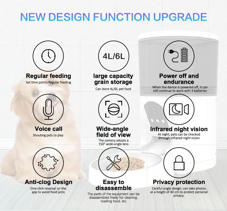 4L 6L 4liter round wifi mobile app control video interaction intelligent smart dog pet feeder automatic