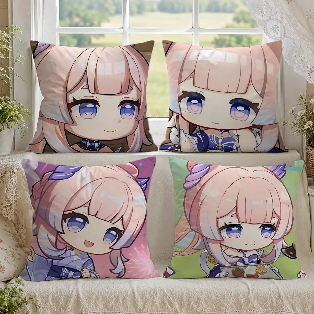 Sangonomiya Kokomi Cute Genshin Cushion Cover 1/4PCS Linen Sofa Couch Bedroom Living Room Home Office Decor Pillow Case