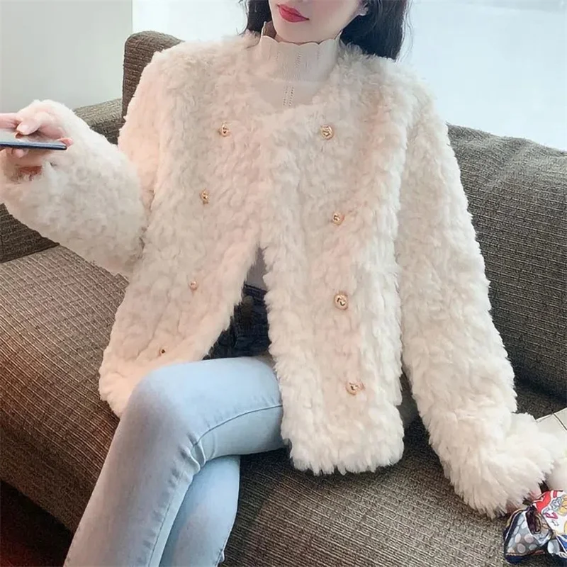 2023 Lamb Wool coat women's 2022 Winter New Style Loose Thickened White Wool Top Cotton Coat Autumn Jacket Faux Fur Jacket Lady