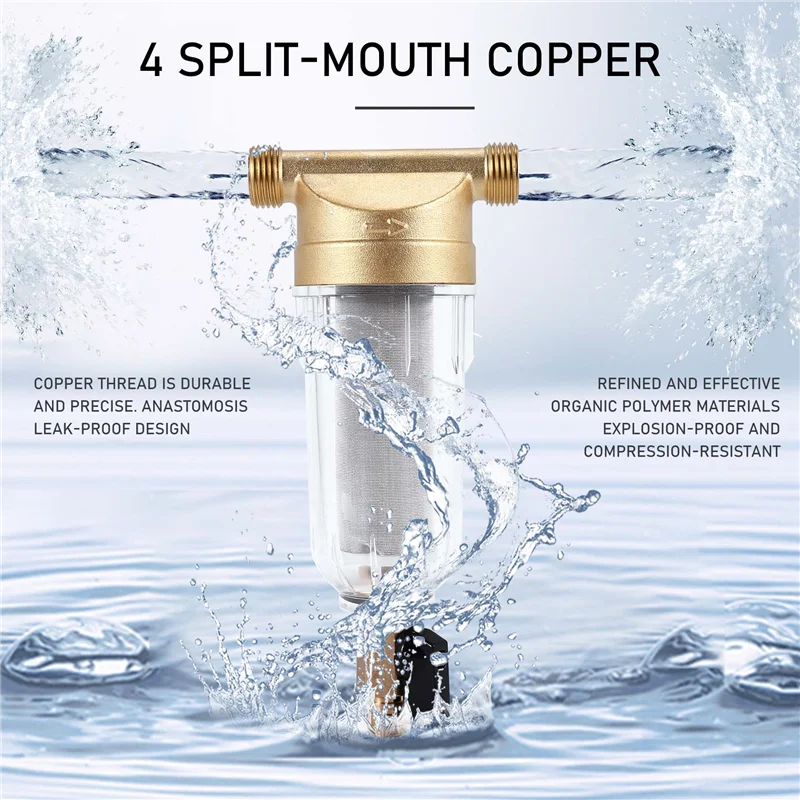 A11E-4 Split-Mouth Water Filters Front Purifier Copper Lead Pre-Filter Backwash Remove Rust Contaminant Sediment Pipe