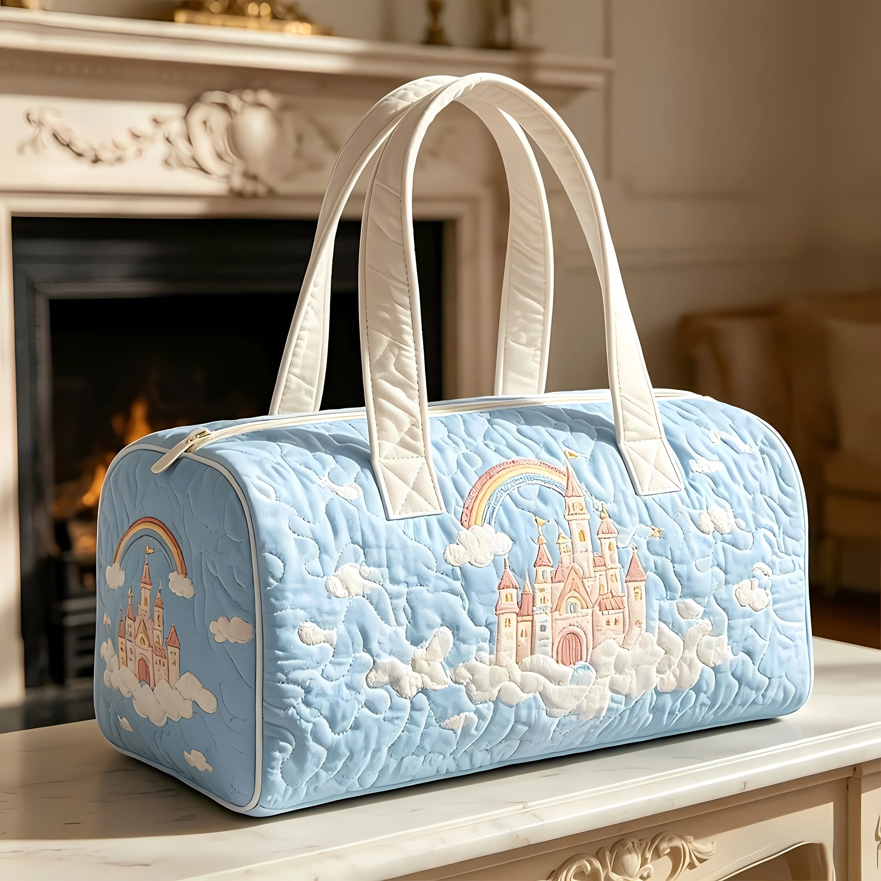 Dreamy Castle Flower Texture Print Large Capacity Portable Versatile and Stylish Shopping and Travel Handbag