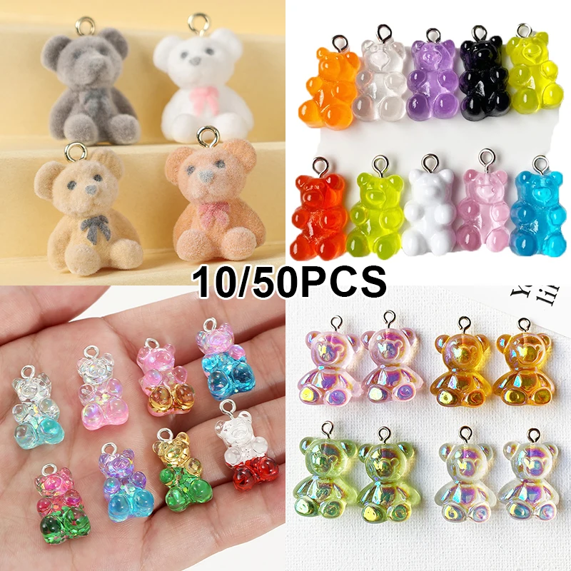 10/50pcs Candy Color Gummy Mini Bear Charms for Jewelry Making DIY Pendants Charm Cute Earrings Necklaces Creative Findings