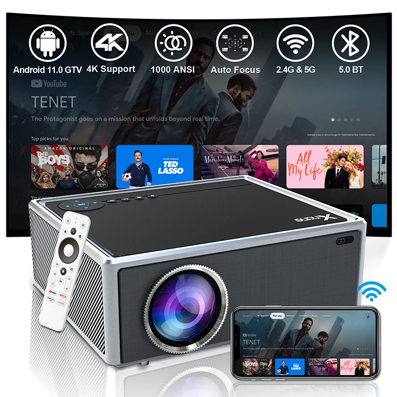 

XNANO 1000ANSI 8K/4K Full HD 1080P Projector 5G WiFi Video Movie with Dolby Home Theater Build-in Youtube Prime Video Disney+