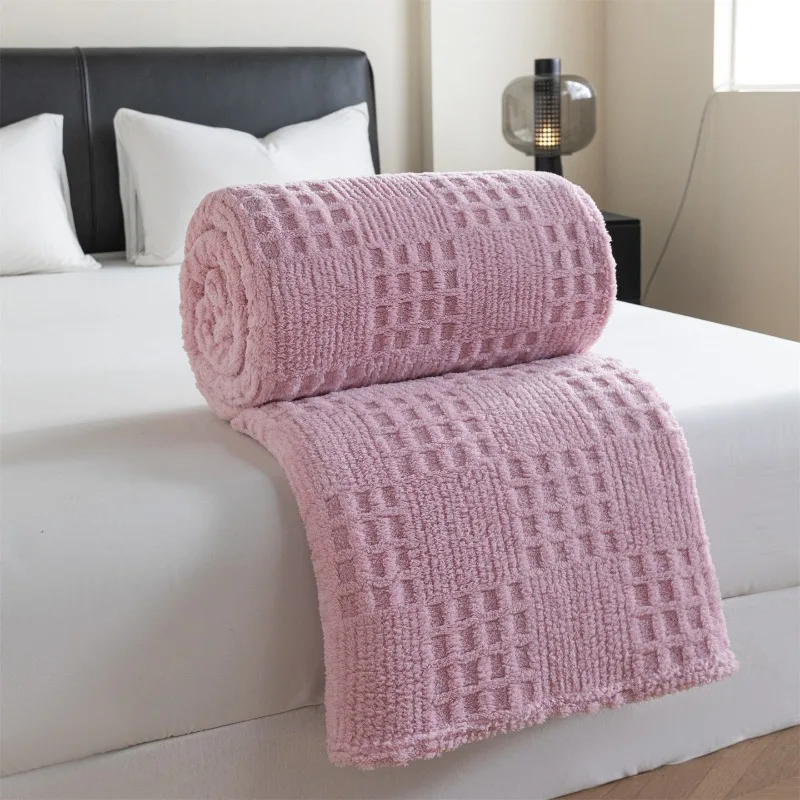 Solid Color Taffle Waffle Jacquard Blanket Multi-Functional Comfortable Cotton Velvet Blanket Nap Blanket