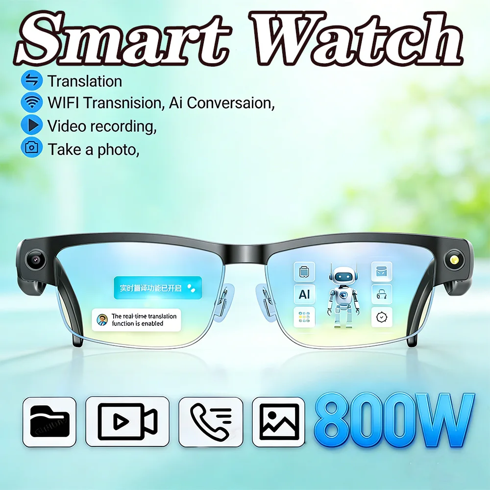 

Новые умные очки 2026 года с камерой 800W, записью HD-видео 1200P, защитой от дрожания, голосовым помощником, переводом, музыкой и Bluetooth-звонками