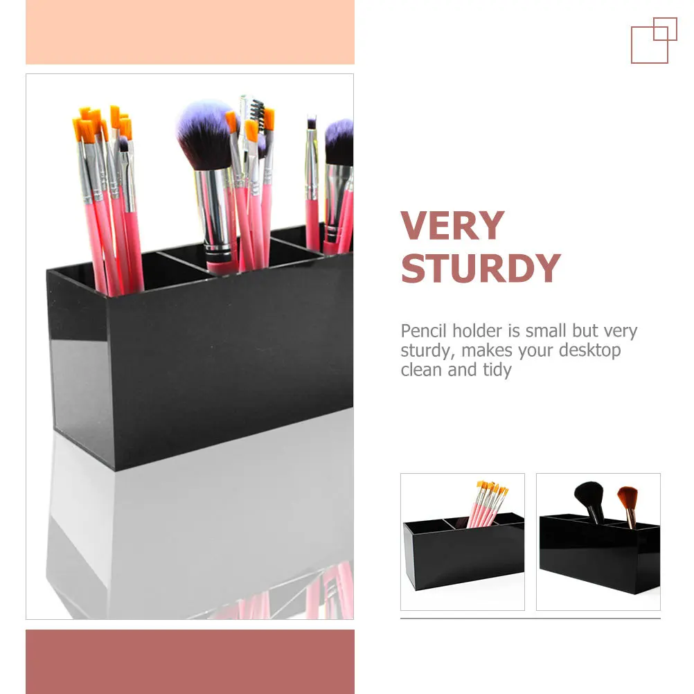Schwarz Acryl Stift Halter Pinsel Box Desktop-Organizer Bleistift Halter Make-Up Pinsel Lagerung Container Multi-Grid Schreibwaren