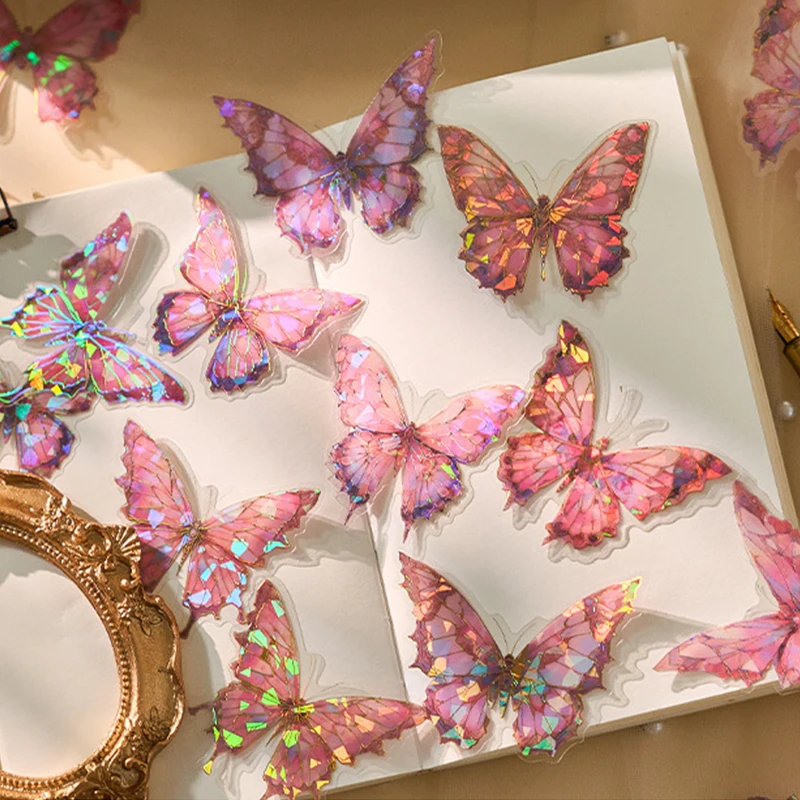 

20Pcs Crystal Laser 3D Butterfly Waterproof Pet Stickers for Diary Scrapbooking Handbook Diy Decorative Stickers Collage Craft