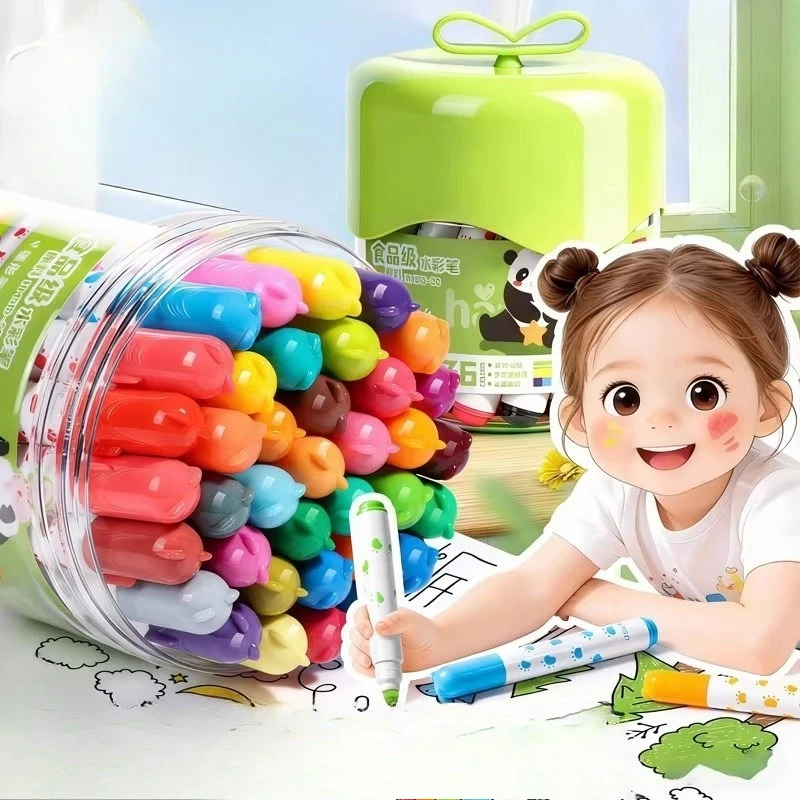 Kids Watercolor Marker Set, Thick Tip Washable Coloring Pens, Non‑toxic Graffiti Drawing Markers for Toddler Children