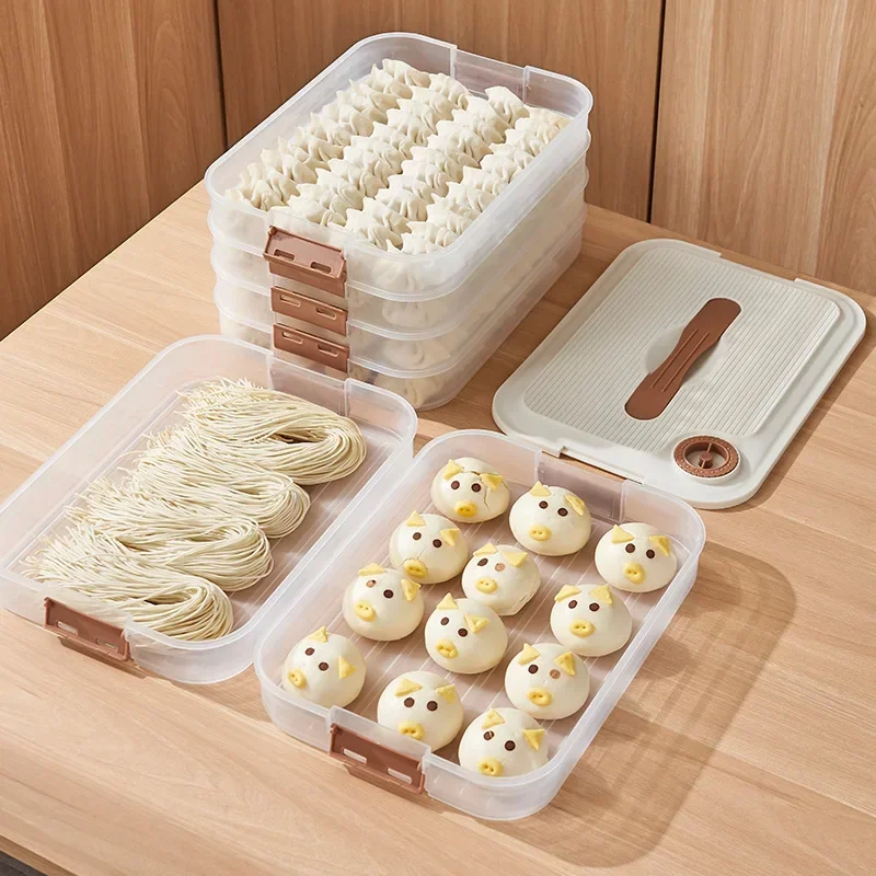 1/2/3/4 Layers Food Storage Box Refrigerator Frozen Food Box with Event Recording Knob Dumpling Frozen Box Kitchen Gadgets