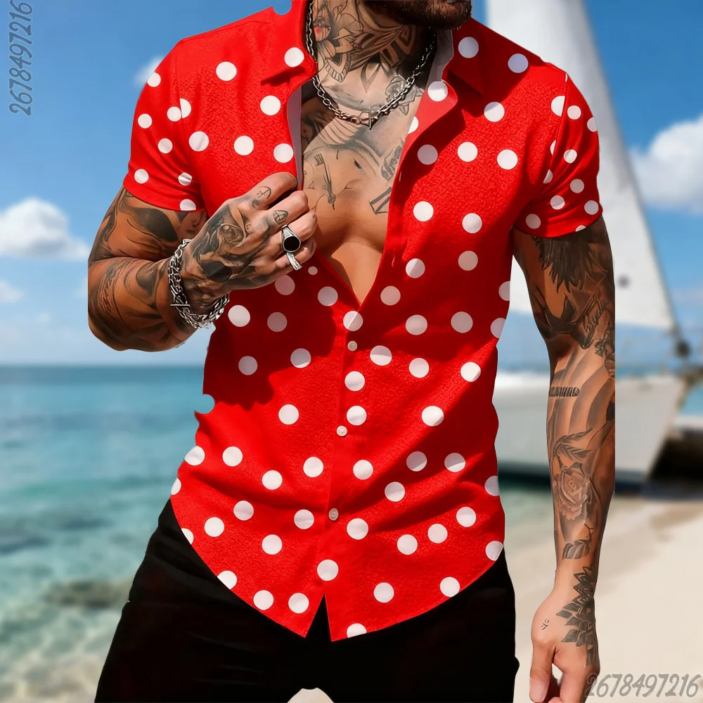16 Colors Men's Retro Polka Dot Short-Sleeved Shirt Comfortable Vacation Casual Handsome Fashion Lapel Men's European Size Tops