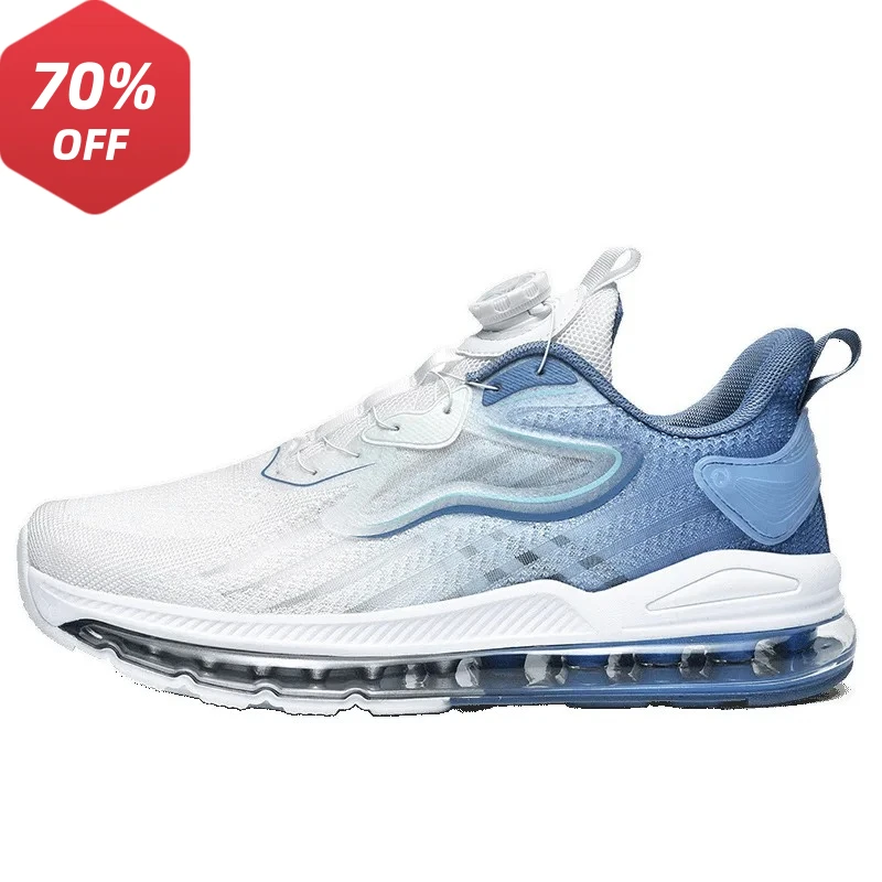 

2026 Large Size Genuine Leather Men's Sport Shoes No-Tie Summer Rotating Button Air-Cushioned Casual Shoe Comfortable Low Top