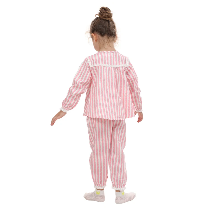 Set Piyama Anak Perempuan Butik Mudkingdom Musim Semi Musim Gugur Piyama Balita Hati Bergaris Renda Lucu Baju Tidur Anak Pakaian Tidur