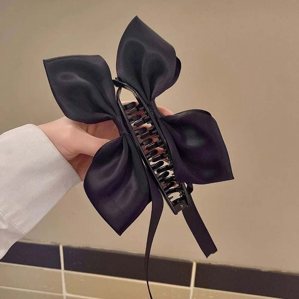 

Sweet Satin Bowknot Korean Hair Claw Large Size Soft Material Solid Color Hair Clip Wide Side Ponytail Clip For Girls