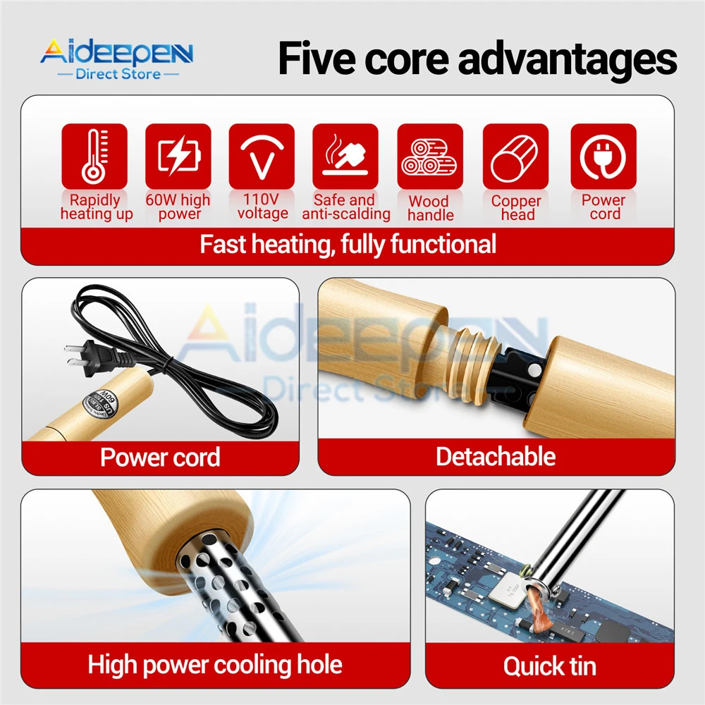 Soldering Iron Non Adjustable Temperature Electric Solder Iron Rework Station Mini Handle Heat Pencil Welding Repair Tools 60W
