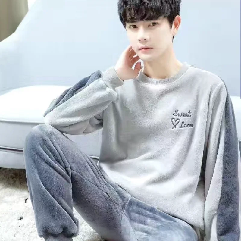 

Men's Winter Clothing Men Pajamas New Y2K Homewear Man Clothes Autumn Sportswear Teenager Coat Bath Clothes Casual Wear 2Pcs/set