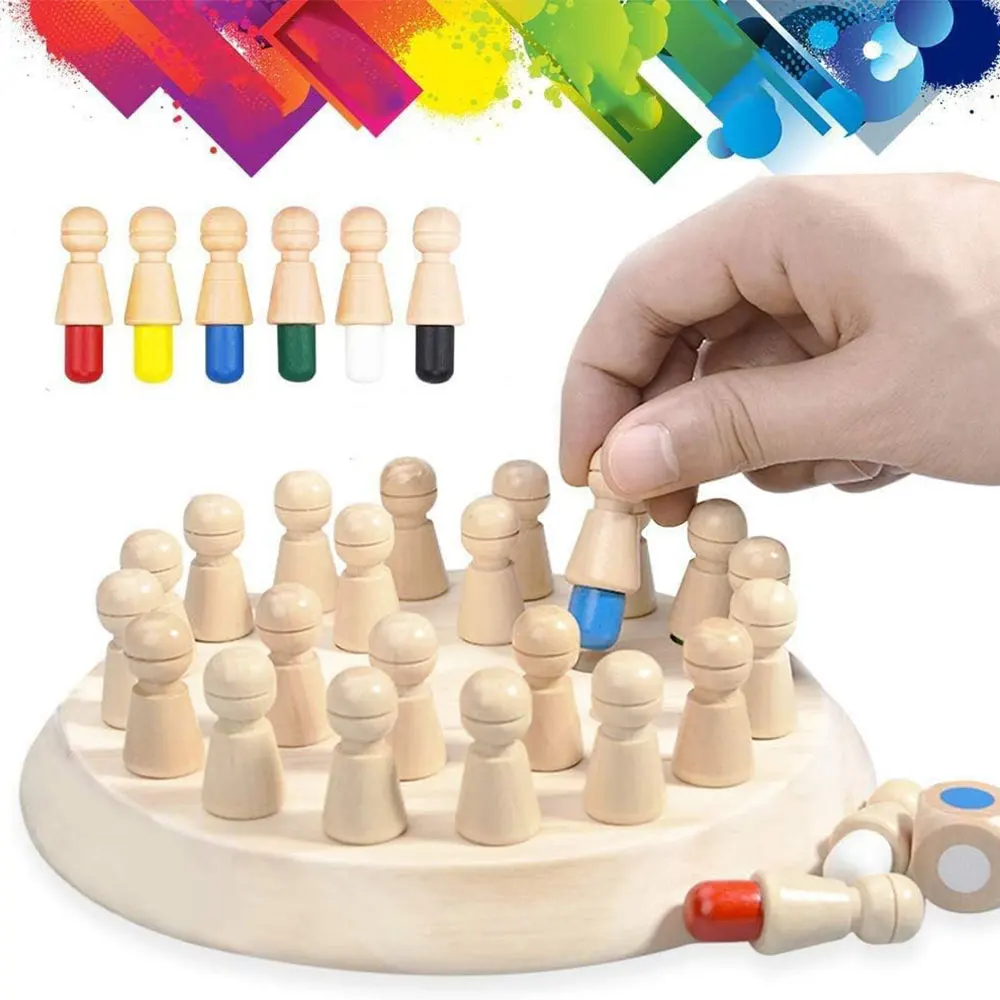 Wooden memory board game: Color Memory Matching Brain Teasers Game Toddler Learning Activities Educational Toys Gift