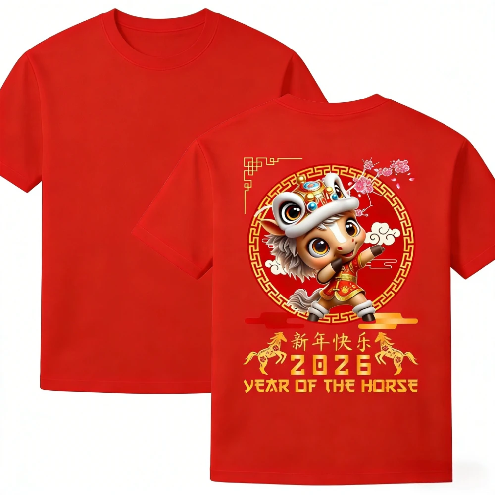 

Year of The Horse 2026 Tshirt Chinese Lunar New Year Unisex Casual Shirt Men Women Fashion Crewneck Cotton Tee Festival Tops