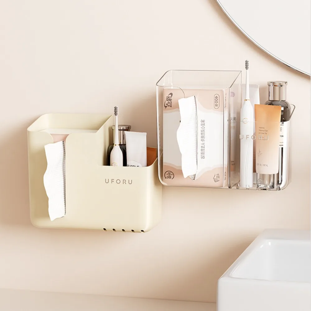 

Plastic Wall-Mounted Tissue Box Suction Cup Transparent Paper Holder Punch-free MultiFunction Napkin Storage Box Kitchen