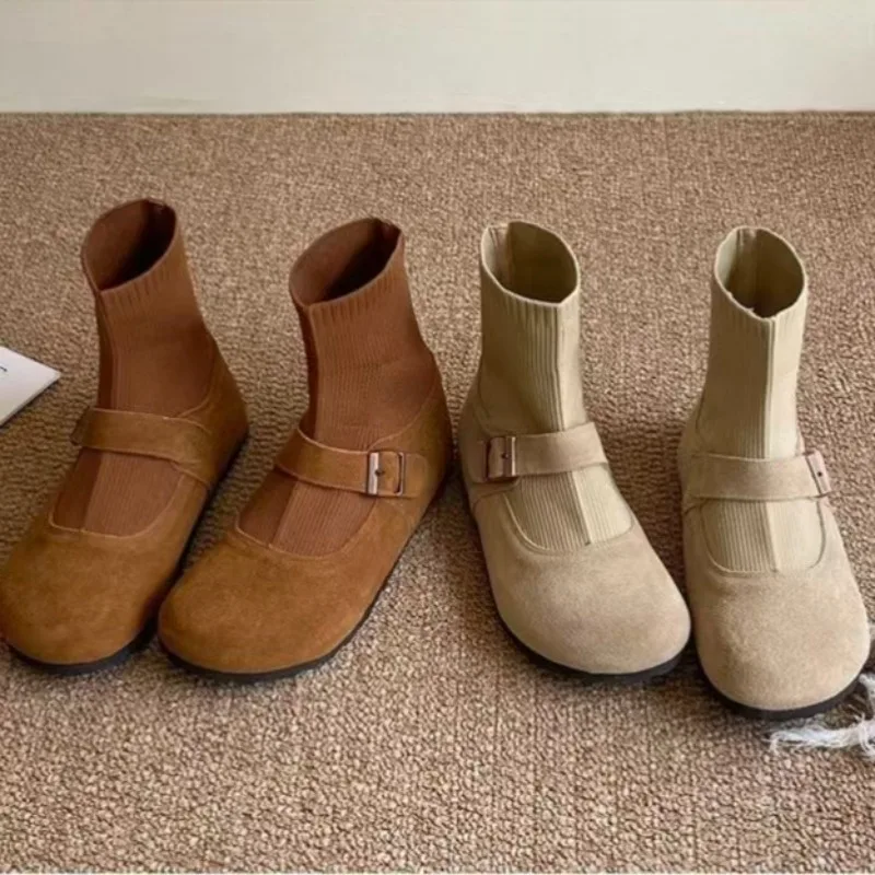 

Imitation Deer Skin Spring and Autumn Thin Sole Anti Slip Women Ankle Boots, Lightweight and Comfortable Handmade Women's Boots