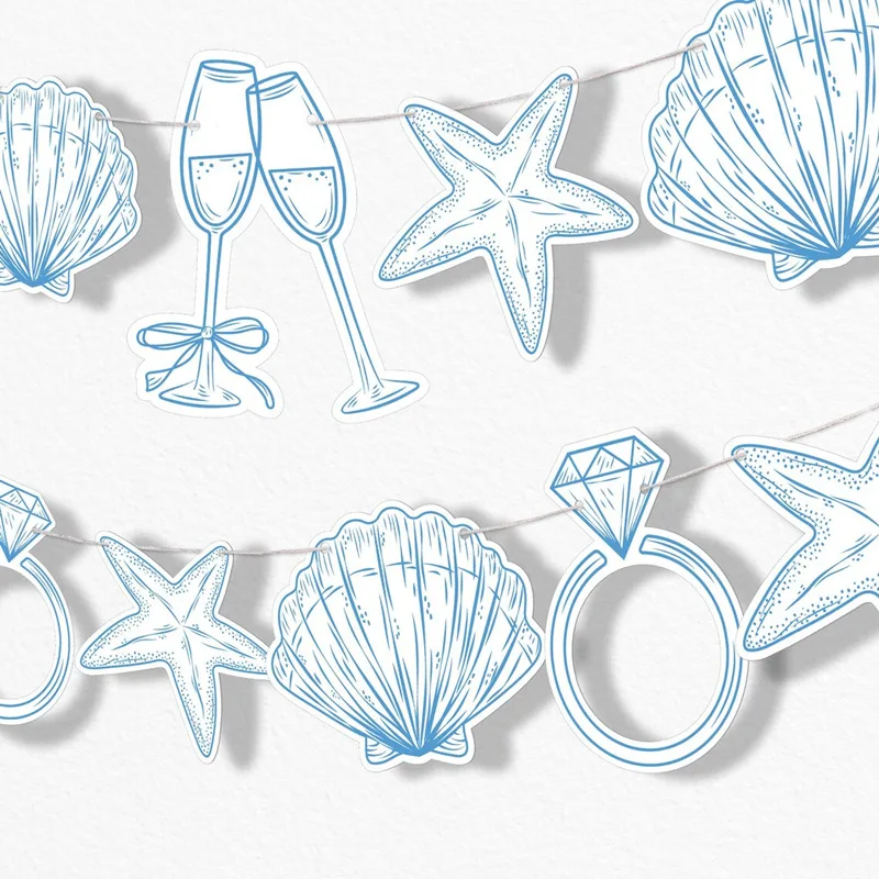 Bandera de Fiesta Blue Coast Latte, Bandera para Despedida de Soltera en la Costa, Decoración para Fiesta de Boda en la Playa de Verano