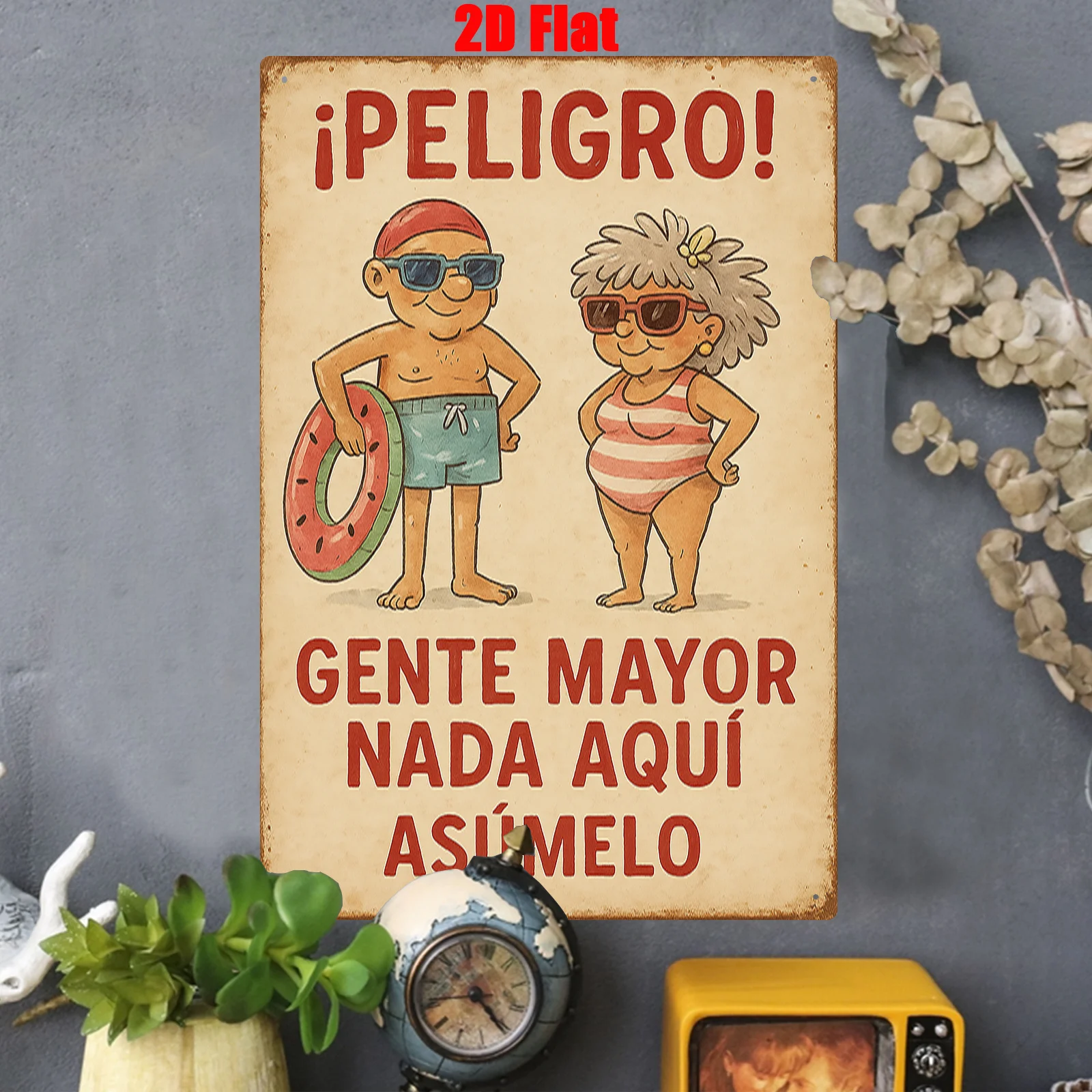 ,  Metal Wall Sign, Pool Decoration Poster, Spanish Oldman Theme Iron Art Mural, Suitable for Home Yard, Outdoor Garden Pool, Ba