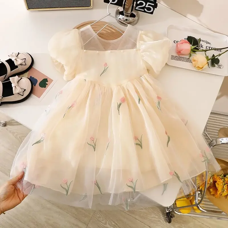 

2025 New Baby Girls Sequins Wing Embroidery Flowers Dress Girl Kids Beautiful Summer Dresses Birthday Vestidos Children Clothes