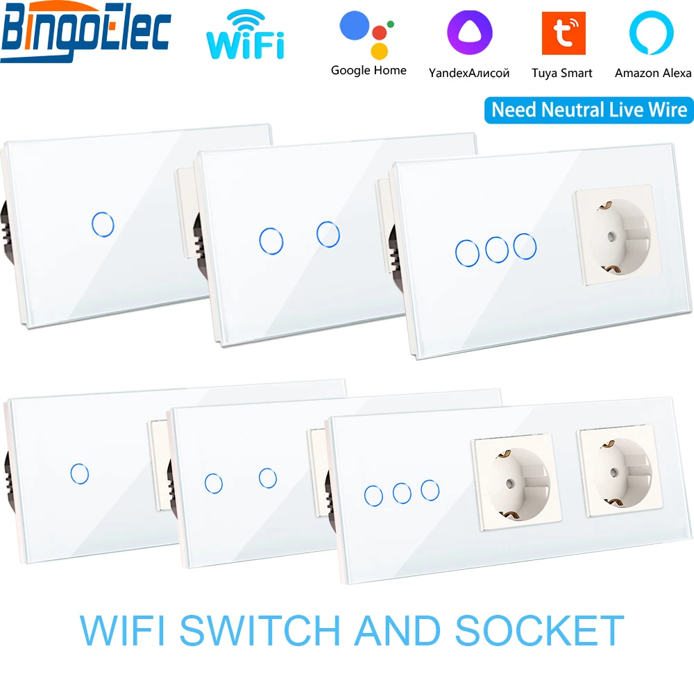 WiFi Tuya Smart Touch Switch con presa elettrica a parete Standard ue Zero Fire Line controllo vocale Alice Smart Life Tuya App