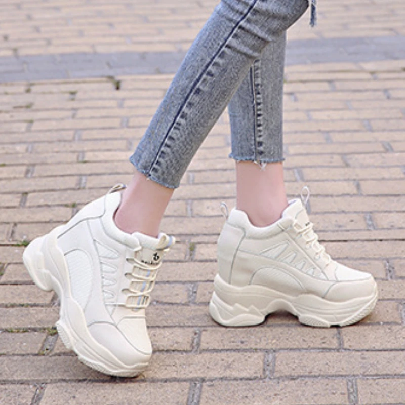 Women White Wedges Platform Sneakers Breathable Thick Bottom Lace Up Ladies Sports Shoes Running Trainers Sapatilhas Femeninas