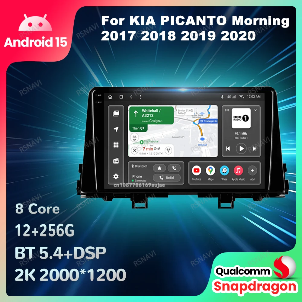 

Car Radio Android 15 For KIA PICANTO Morning 2017 2018 2019 2020 Multimedia Video Player DSP Navigation 4G LTE DVD QLED BT 2 DIN