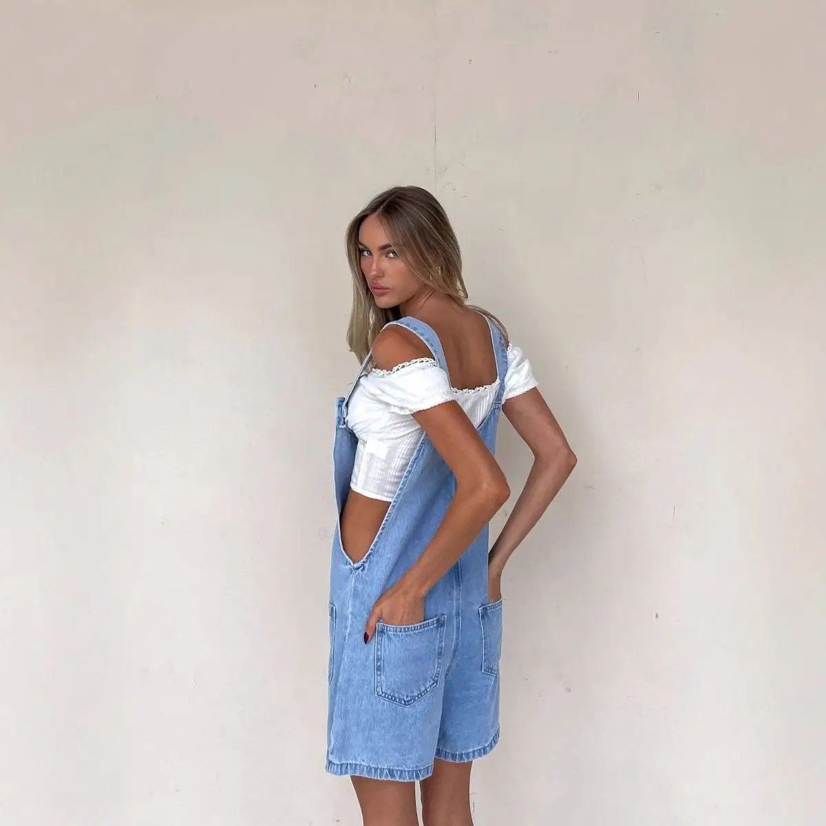 

Adjustable Straps ket Denim Overalls Waable Spring Summer New Sle Cross-border ort Pants for Women Medium Waist