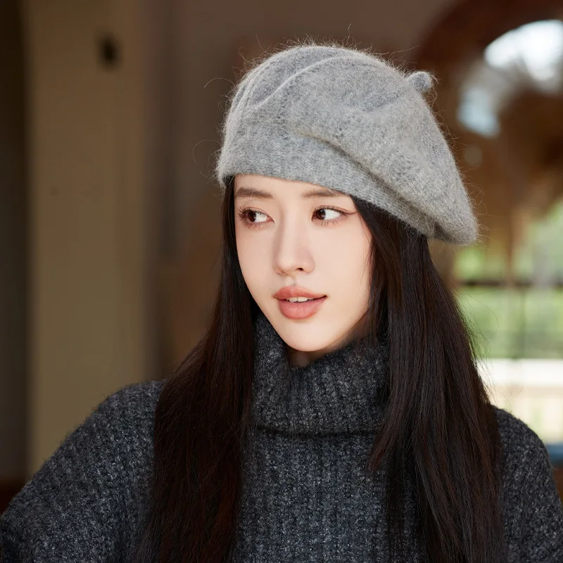 

Корейская однотонная шапка принцессы для маляров, осенне-зимний берет, шапка для женщин, теплая вязаная шапка-бини для девочек, береты из кроличьей шерсти