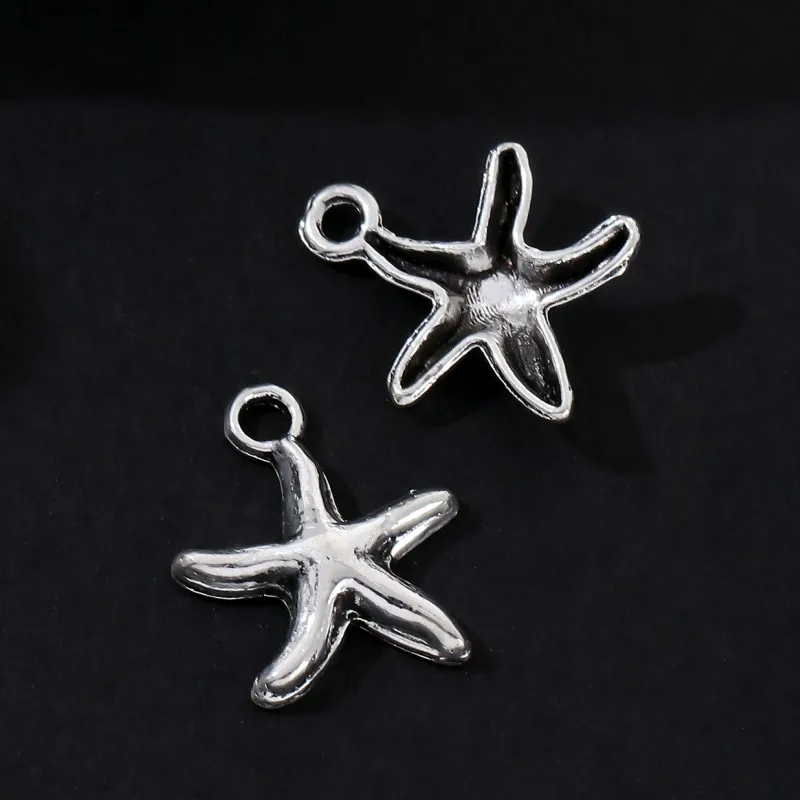 50pcs New Starfish Alloy Charms Silver Color Cute Ocean Animal Pendants For Making Handmade DIY Jewelry Accessories Findings