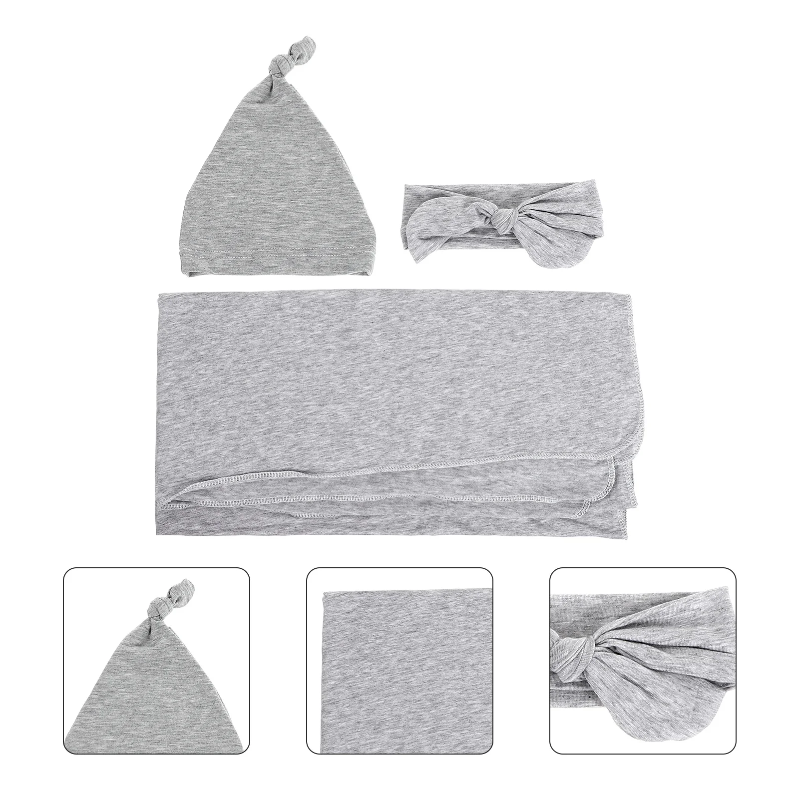 1 مجموعة قبعة القطن قماط بطانية رمادي رائعتين عقال لينة مريحة لوازم قماط بطانية