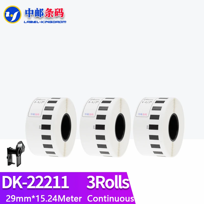 3Rolls Generic DK-22211 Label 29mm*15.24M Continuous Compatible for Brother QL-570/700/800/1060/1100 Label Printer  DK-2211