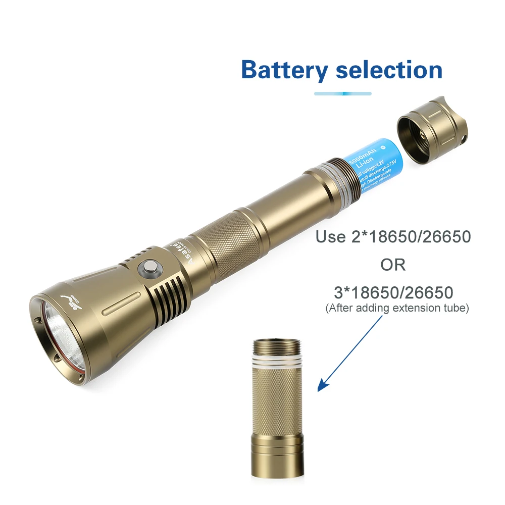 Asafee DA16Max Powerful Diving Flashlight XHP70.2 LED 3600LM Rechargeable Waterproof Torch For Scuba Diving Underwater Hunting