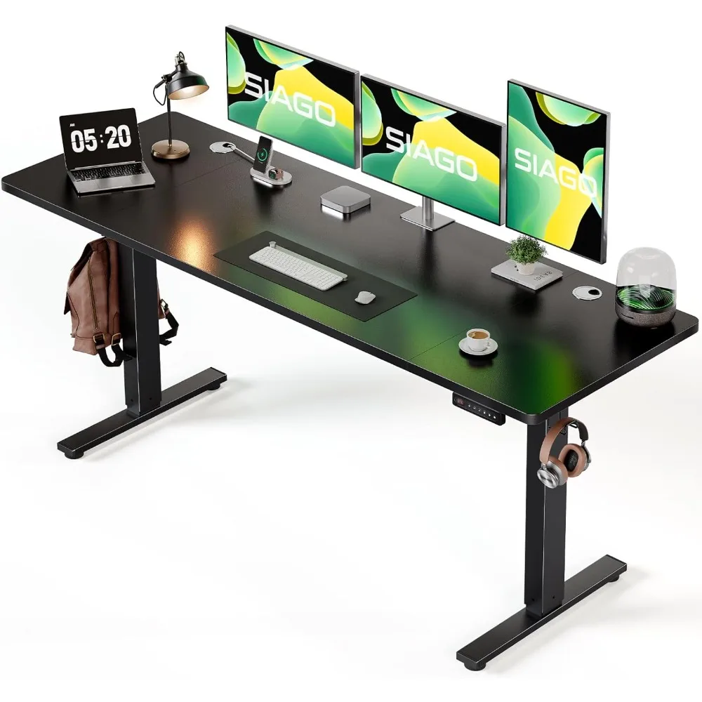 

Electric Standing Desk Adjustable - 63 x 24 Inch Sit Stand up Desk with Cable Management - 3 Memory Preset Adjustable Height Ta