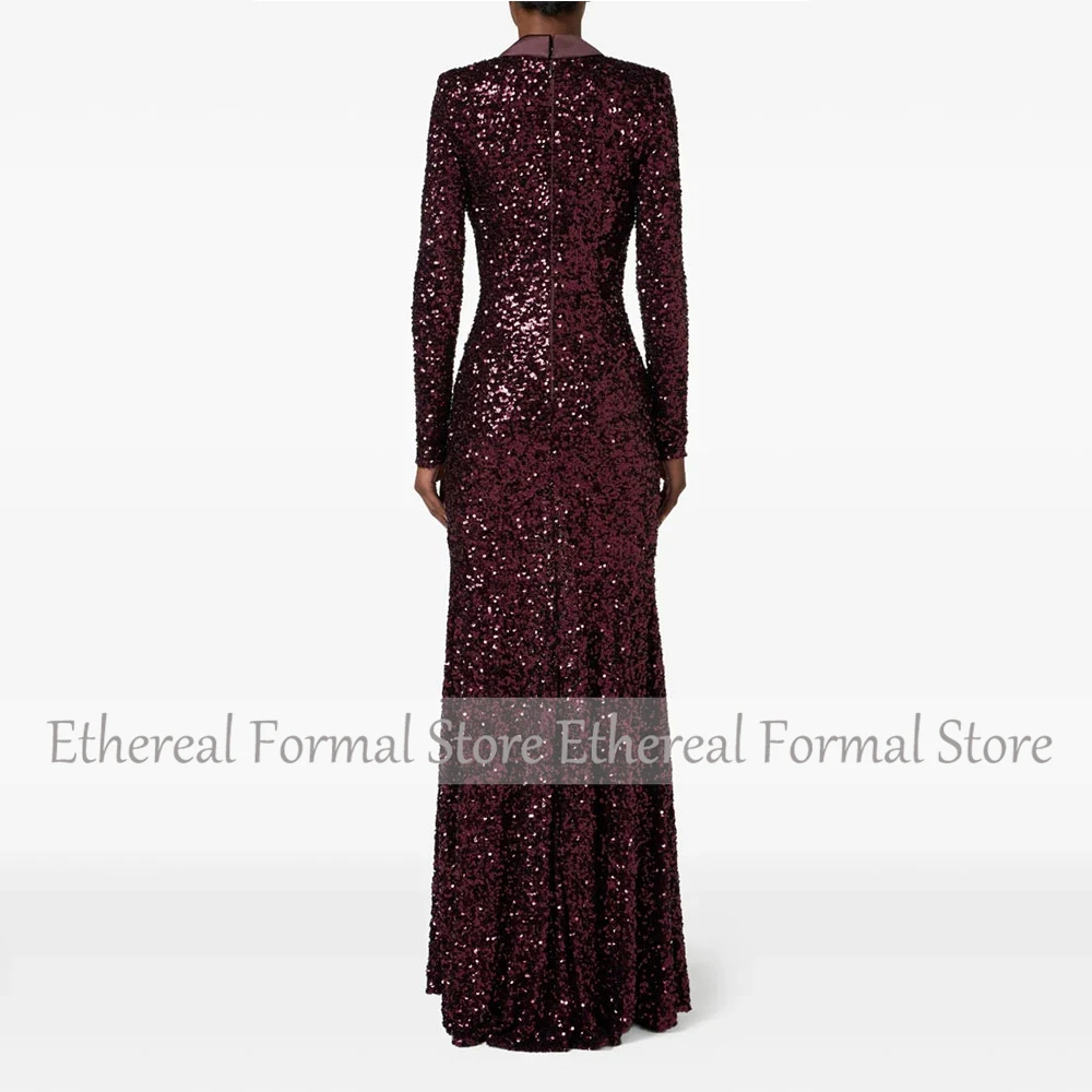 فستان سهرة نسائي مزين بالترتر باللون العنابي الداكن اللامع غمد فستان سعودي برقبة على شكل V فستان رسمي للحفلات بطول الأرض للحفلات الراقصة #2